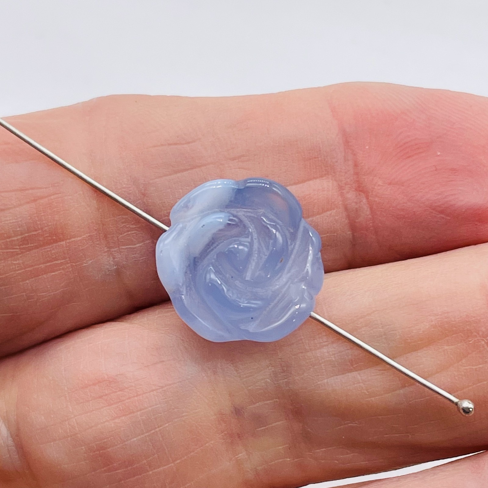 Blue Lace Agate Rose Flower Bead | 10×9-12x9mm | Lavender | Rose | 1 Bead |