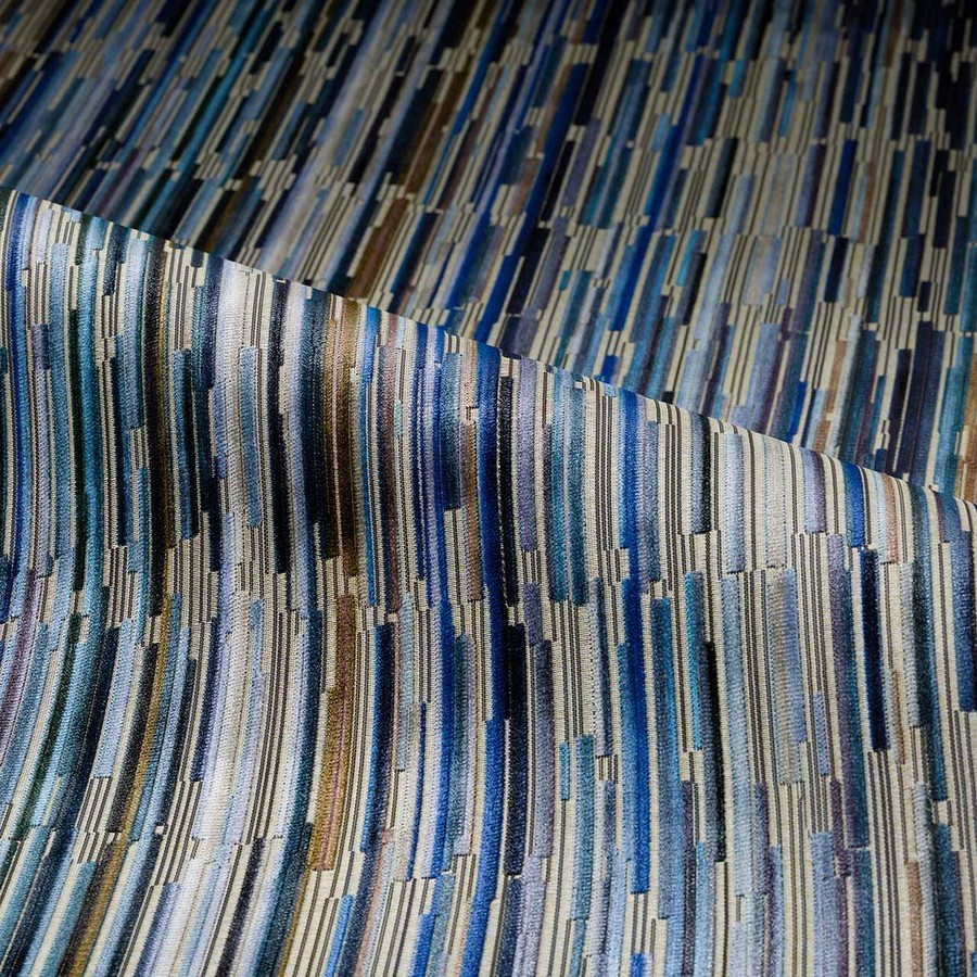 Designtex moquette Capetown blue Velvet striate Modern Upholstery Fabric