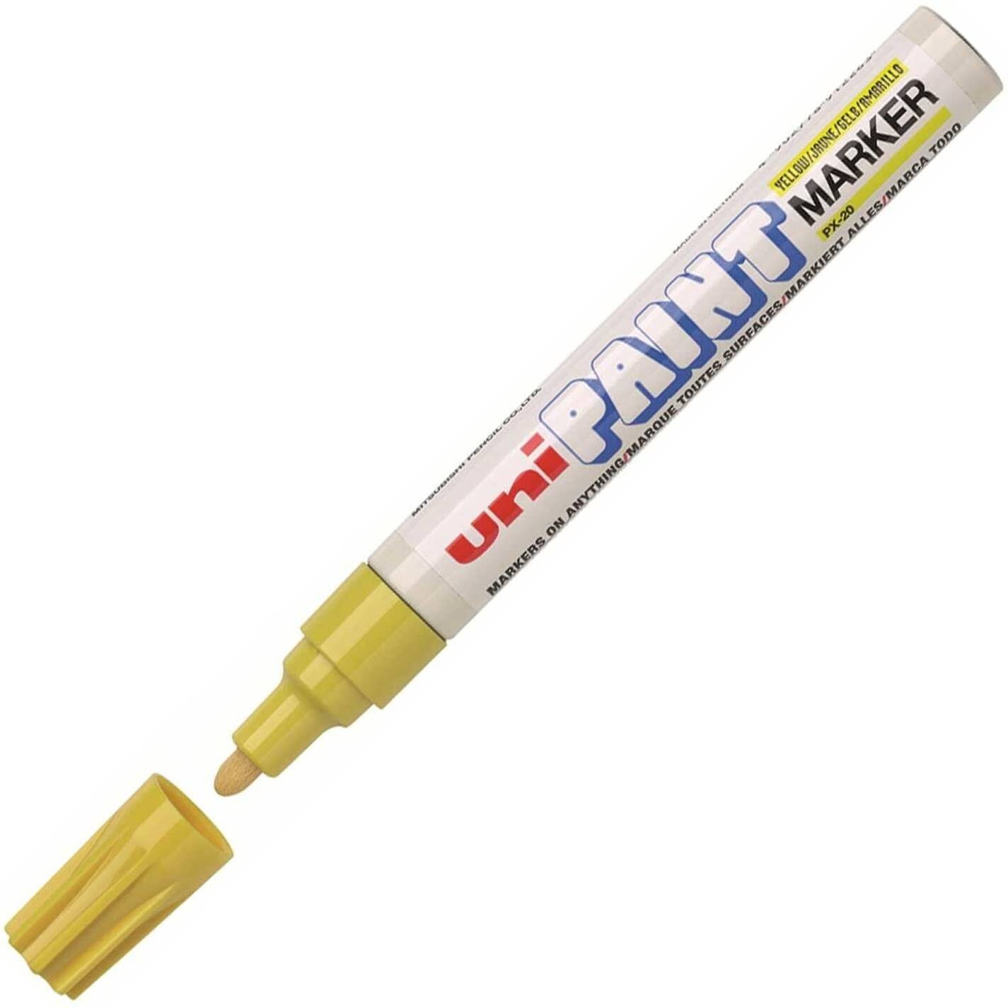 Uni-Paint 63605 PX-20 Oil-Based Permanent Marker, Medium Line, Yellow, 6-Pack