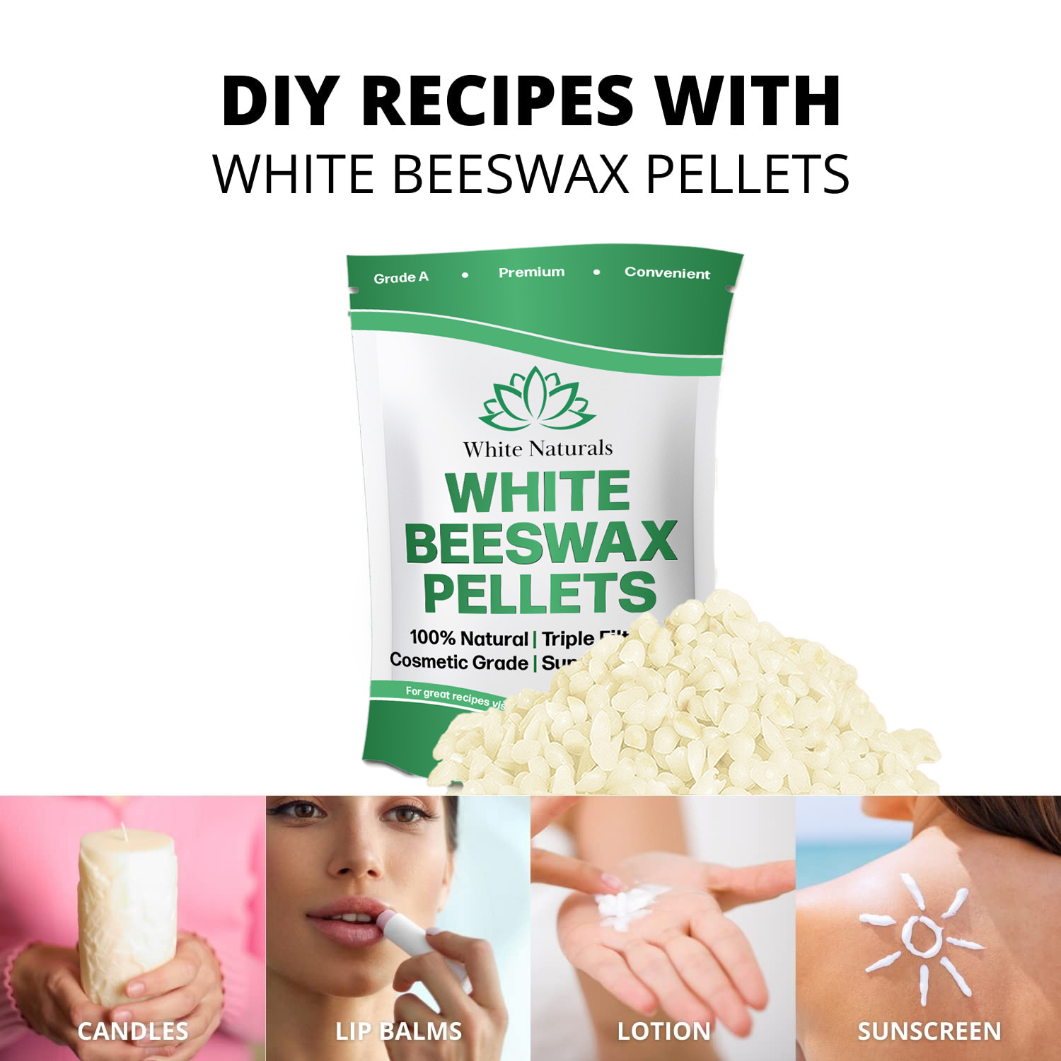 Organic White Beeswax Pellets 1lb, 100% Natural & Pure, Cosmetic Grade Pastilles