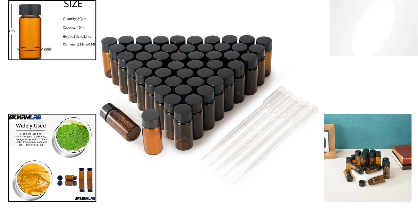 50pcs 10ml Amber Glass Vials with Screw Caps for Travel & Essential Oils