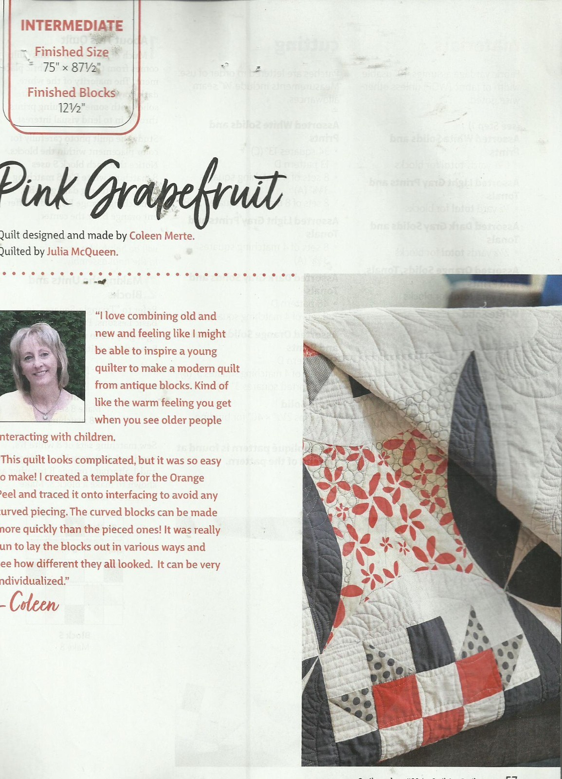 C0560 PINK GRAPEFRUIT QUILT PATTERN/INSTRUCTIONS