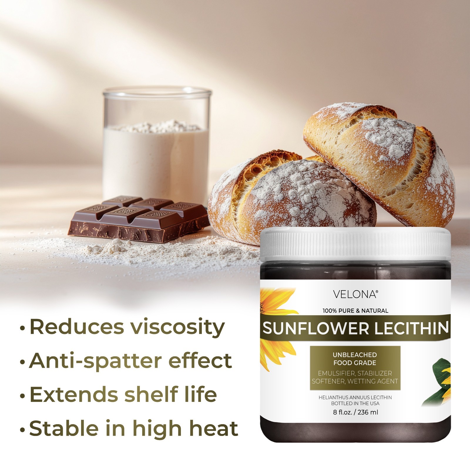 Sunflower Lecithin by Velona – 2 Fl Oz Unrefined Cold Pressed Hair Skin Care