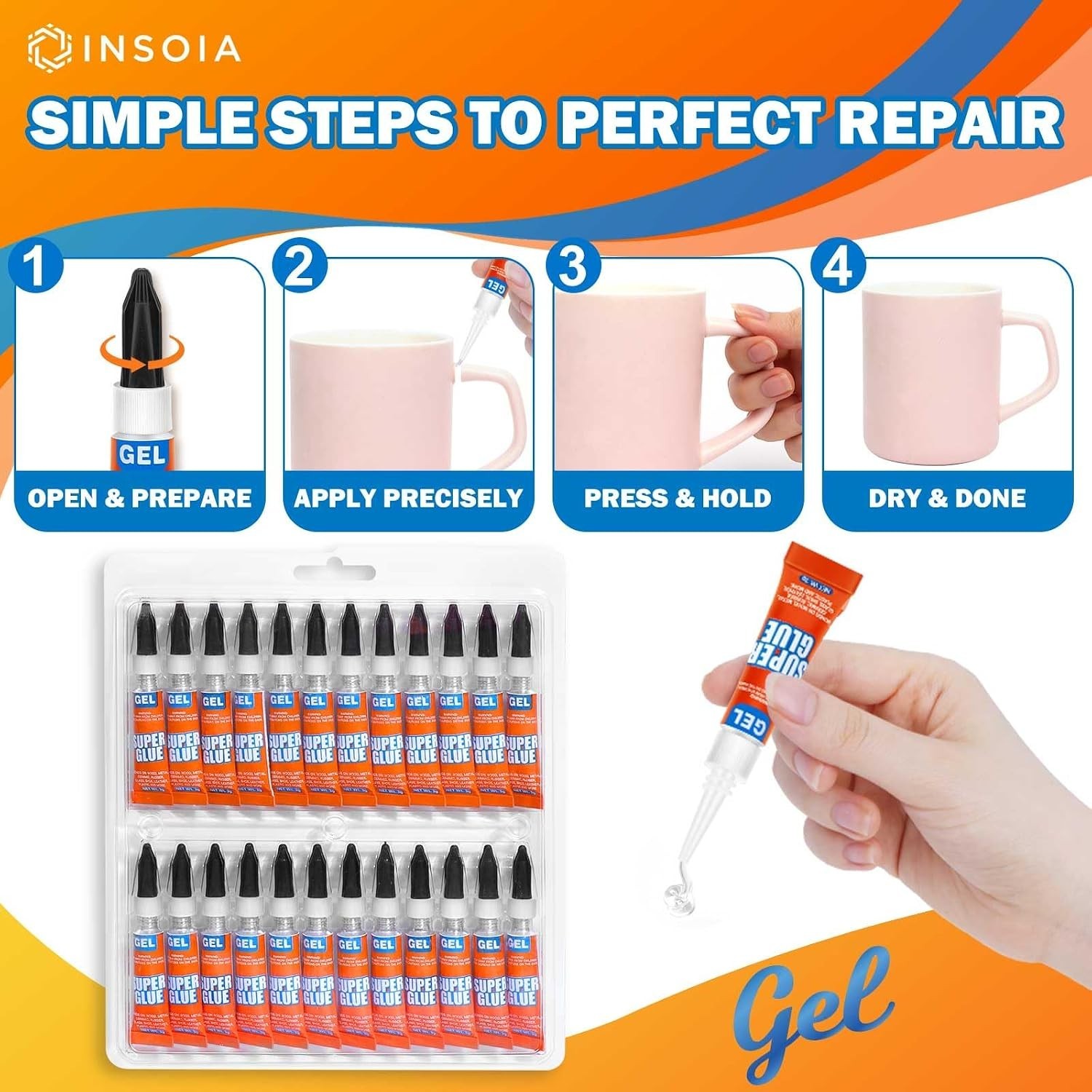 Glue Gel Clear Non-Drip, 24 X 3G All Purpose Strong Adhesive Ca Glue Quick