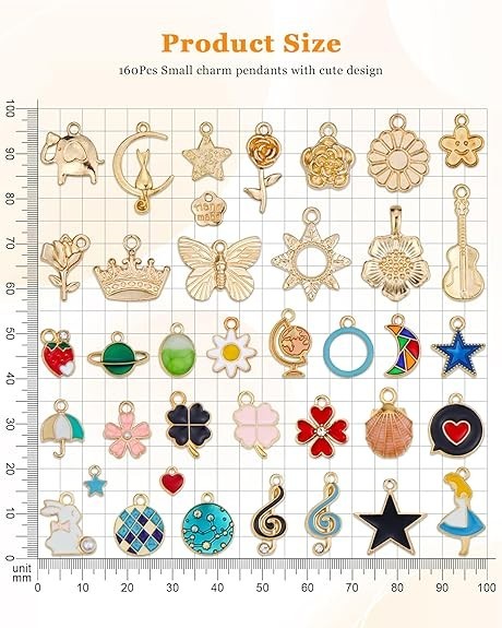 160Pcs Charms for Jewelry Making Wholesale Bulk Lots Assorted Gold-Plated Enamel