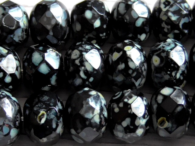 10 – 9x6mm CZECH OPAQUE JET BLACK PICASSO DONUT RONDELLE FACETED GLASS BEADS