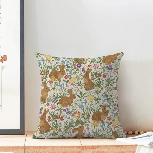 Vintage Easter Pillow Covers 18×18 Inch 18″ x 18″ (Pack of 1) Spring Rabbit