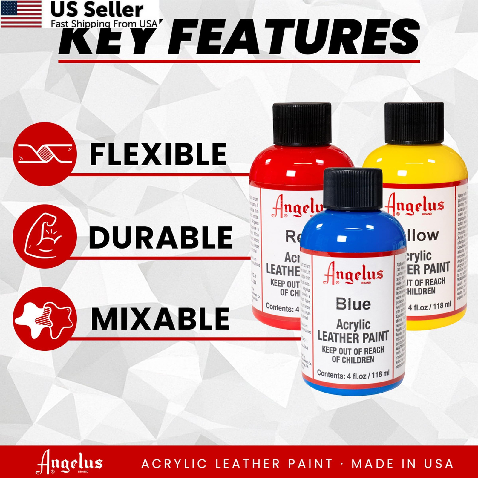Angelus Acrylic Leather Paint for Shoes, Sneakers, 4 Fl Oz (Pack of 1), Black
