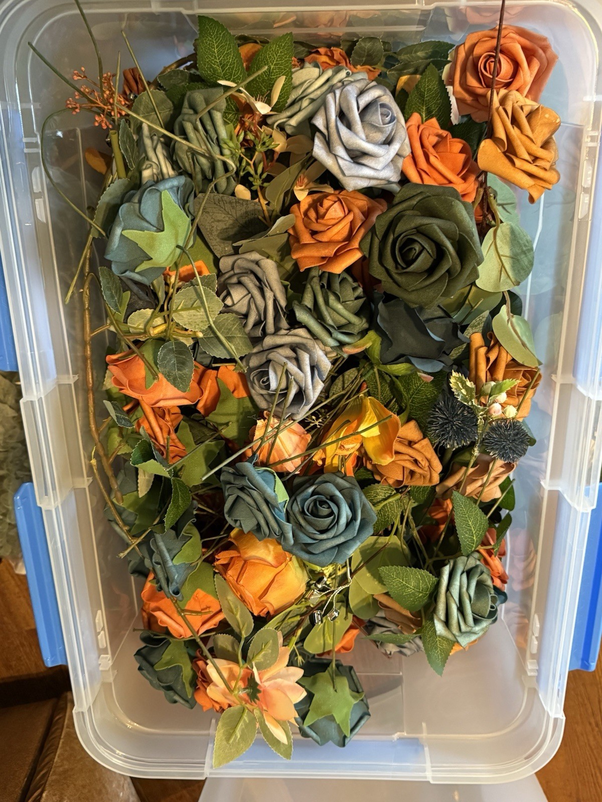Lot of Artificial Fabric Rose Flowers & Greenery, Mixed Colors, Garland Pieces