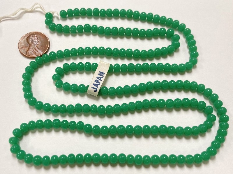 200 VINTAGE JAPANESE CHERRY BRAND GLASS JADE 5mm. SMOOTH ROUND BEADS 4656