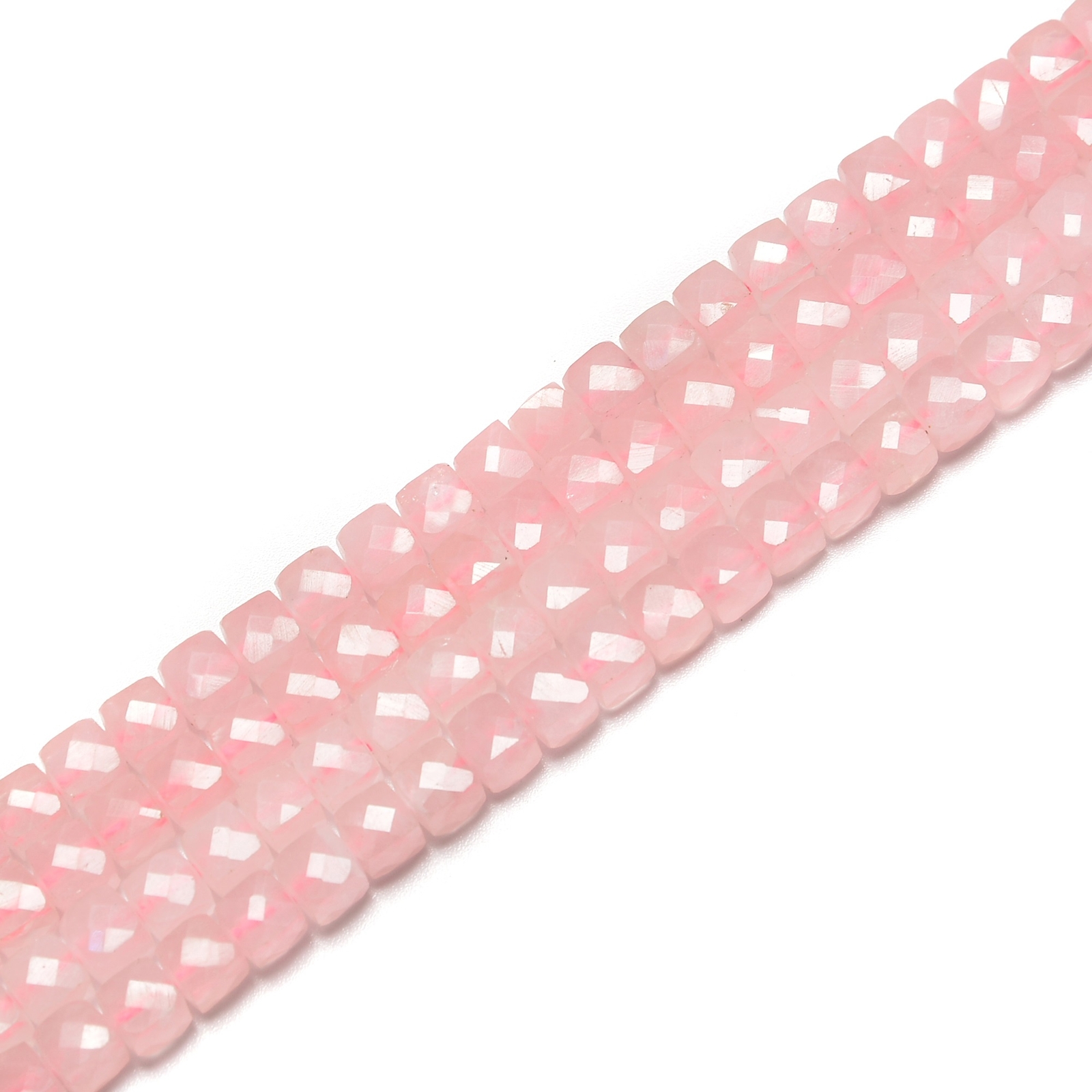 Rose Quartz Faceted Square Cube Beads Size 4mm 5mm 15.5″ Strand