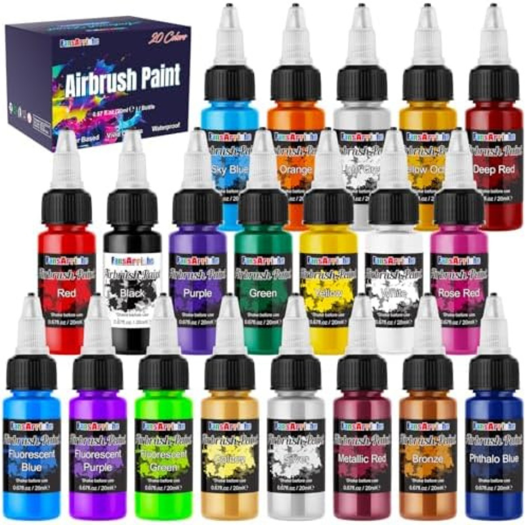 FansArriche Airbrush Paint Set, 20 Colors Acrylic Air brush Paint Kit, Ready…