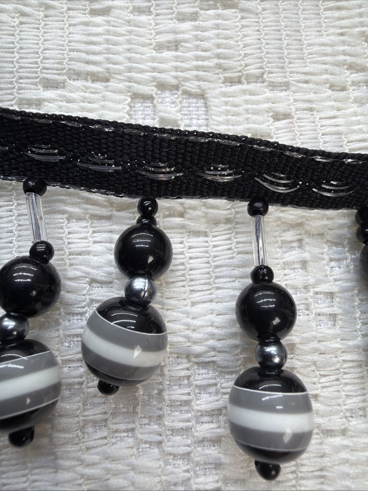 Black White Bead Ball Fringe 1.5″ Trim 2 yards Never used