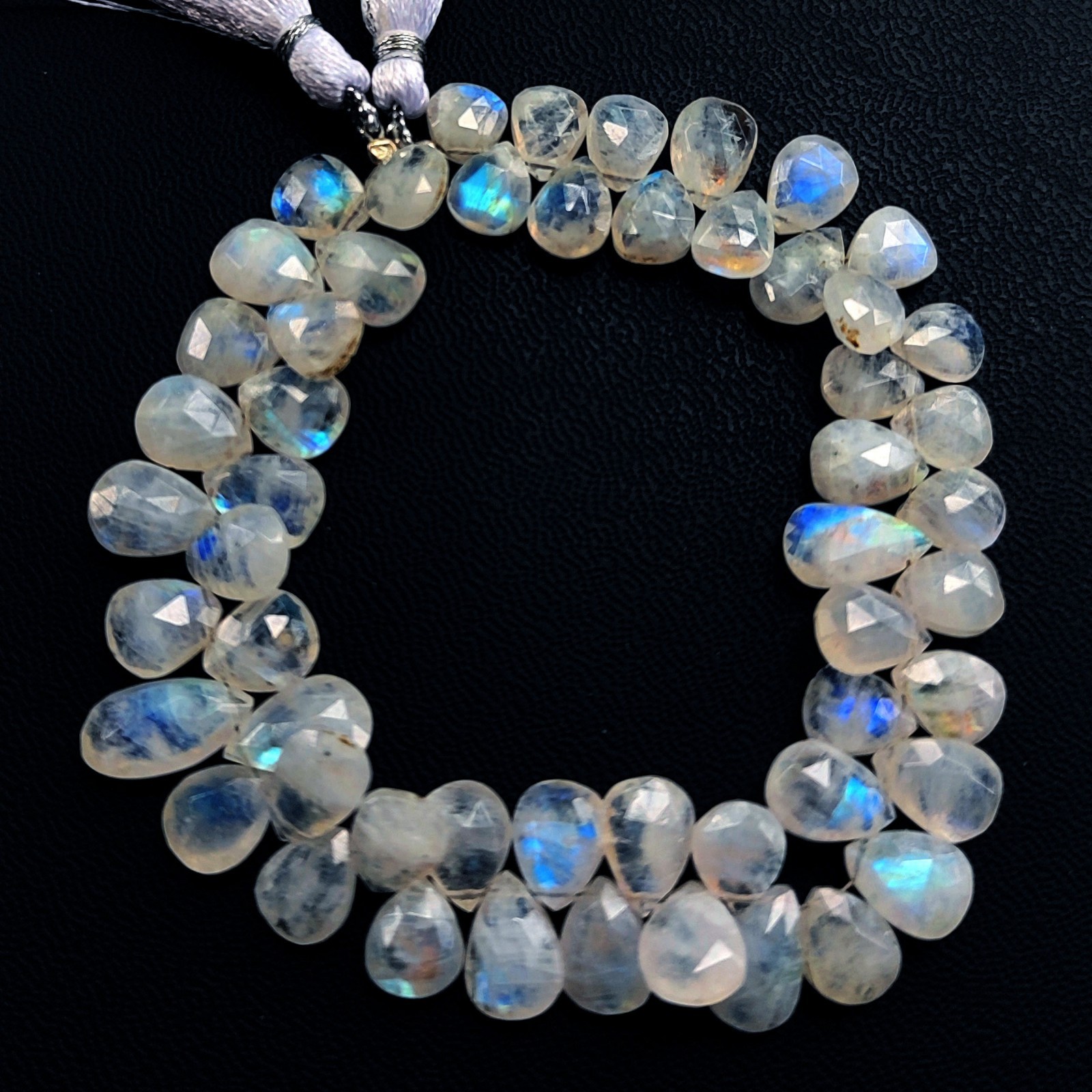 Natural Rainbow Fire Moonstone 9×7 to 10×7 mm Faceted Pear Shape Beads 8″ Strand