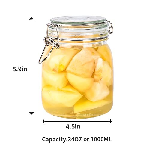 32oz Glass Food Storage Jars with Airtight Clamp Lids,Set of 4 34oz–4 Pack