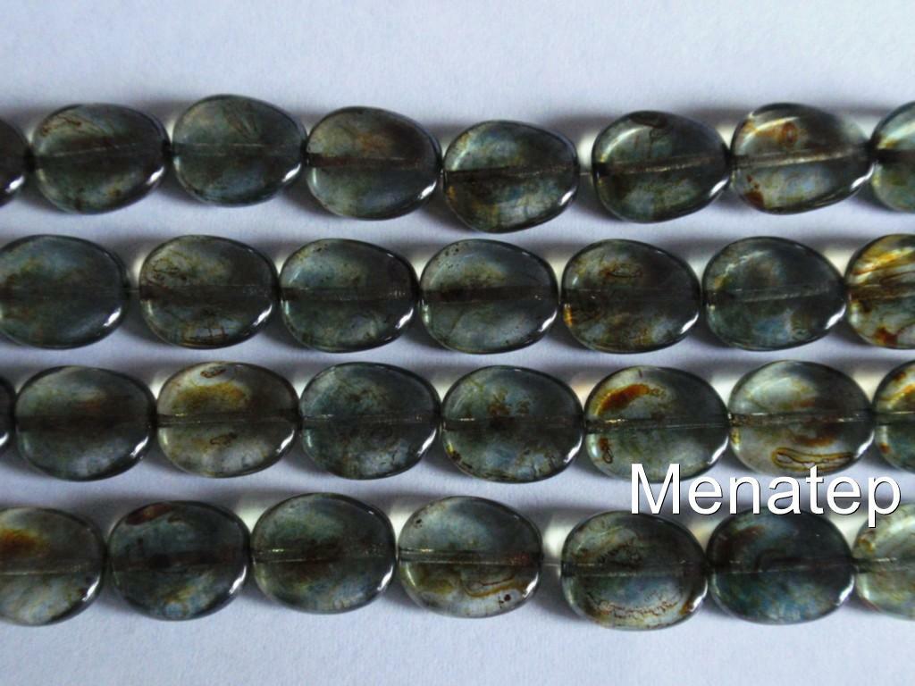 25 12 x 9 mm Czech Glass Twisted Flat Oval Beads: Luster – Transparent Green