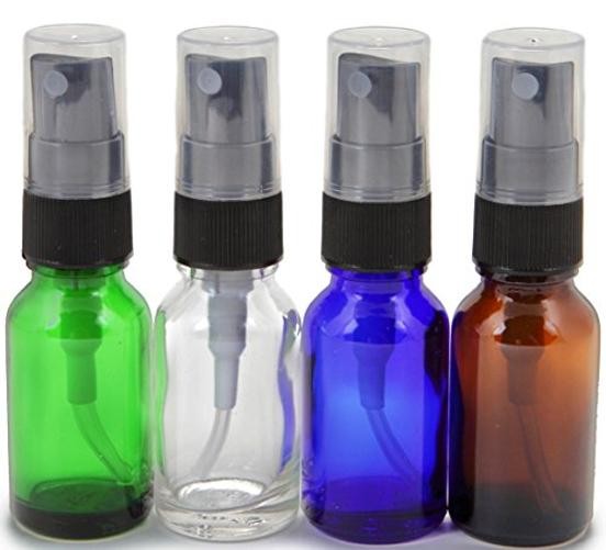 , 24, Assorted Colors, 15 ml (1/2 oz) Glass Bottles, with Black Fine Mist