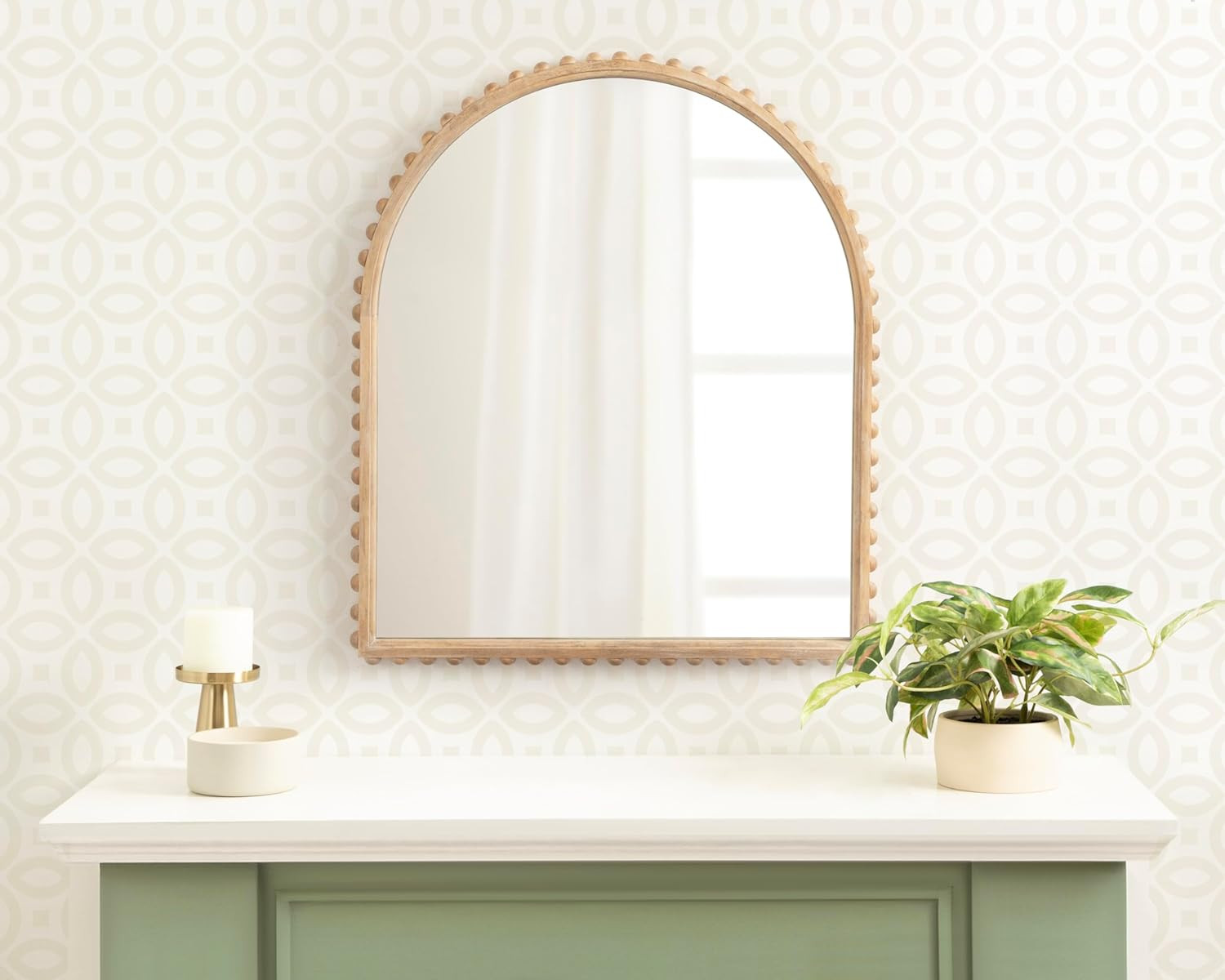 Beadbrook Modern Arched Mirror, 28×32, Light Natural for Bathroom or Entryway