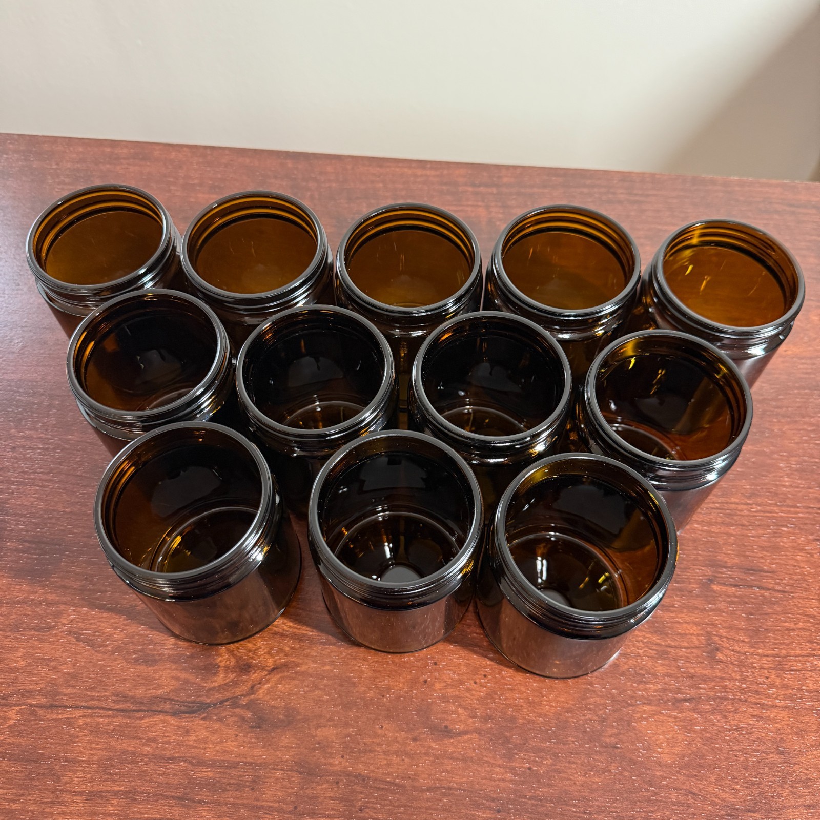 Amber Glass Round Candle Container 9 Oz Glossy 12 Pack Case W/ Tin Lids