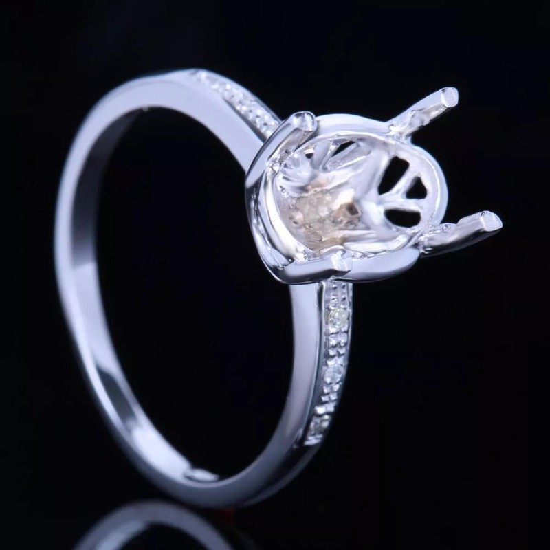 10x7mm Oval Semi Mount Engagement Ring 925 Sterling Silver Solitaire Women Ring
