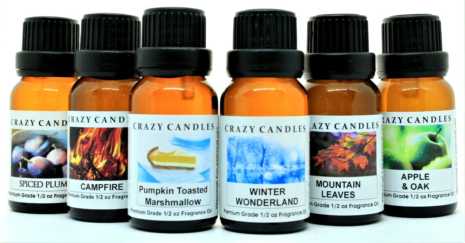 6 Set 1/2oz oils Apple Oak, Campfire, Spiced Plum, Winter Wonderland Plus 2 More