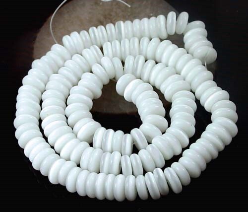 7x2mm Cat’s Eye Glass Heishi Rondelle Beads 14″ – White