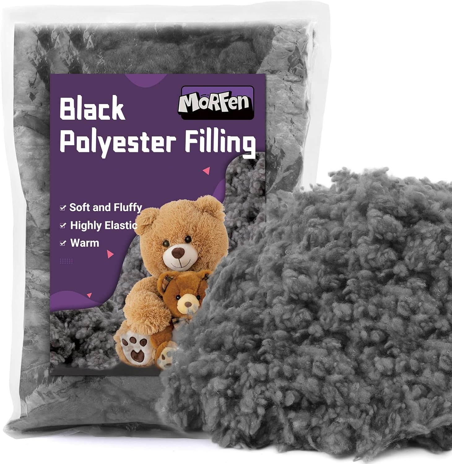 3.52Oz/100G Grey Black Polyfill Stuffing for Animal, Black Fiber Fill, Polyes…