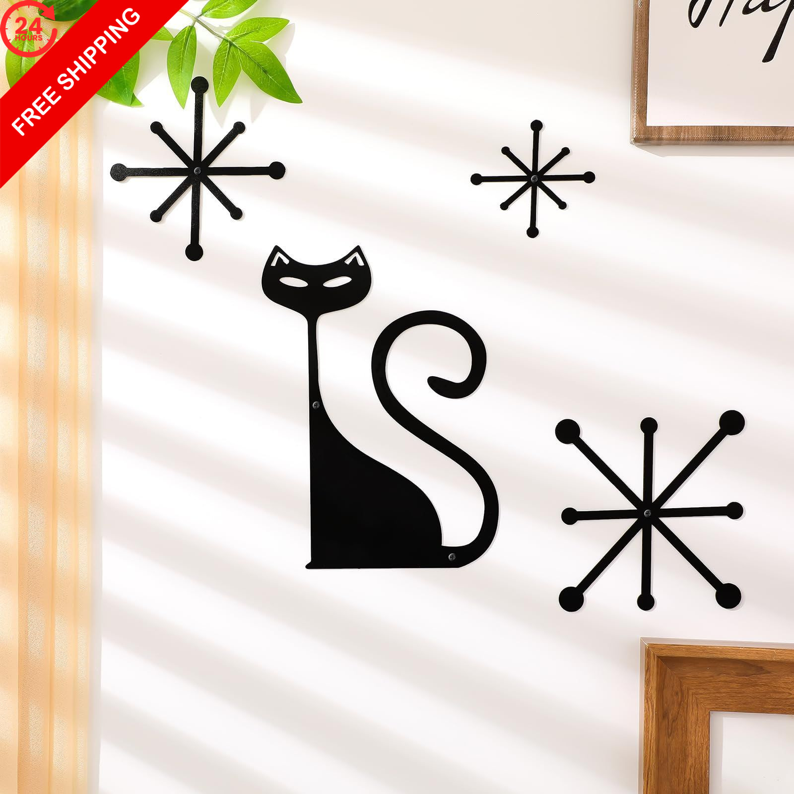 Wesiti 5 Pcs Mid Century Modern Atomic Cute Cat 7.48 x 11.50 inches, black
