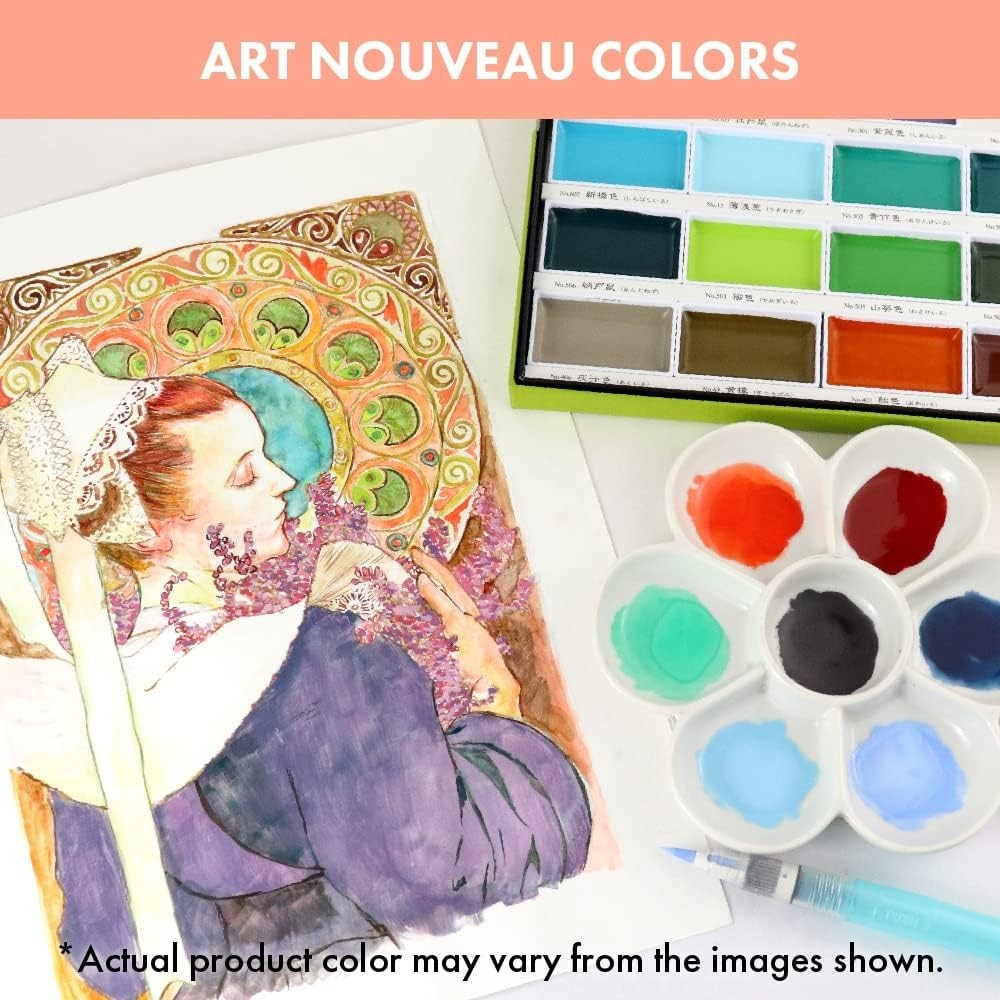 Kuretake GANSAI TAMBI Watercolor Paint Set 24 Colors II – Art nouveau, Non-Toxic