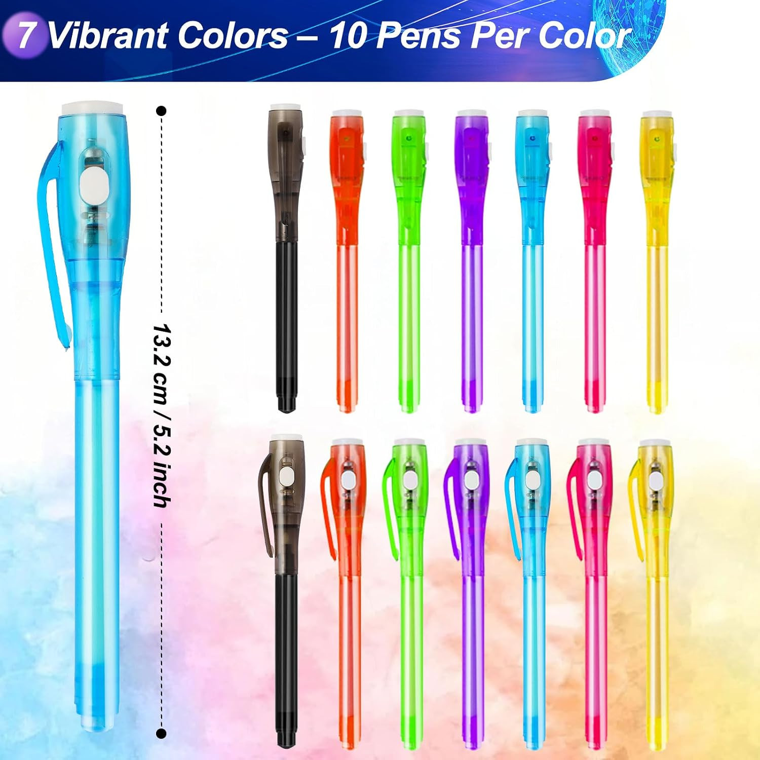 70PCS Invisible Ink Pens with UV Light – 7 Colors for Secret Messages
