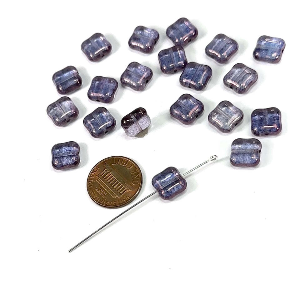 Czech Pressed Druk Beveled Square Glass Beads 10mm Crystal Purple Luster 20pcs
