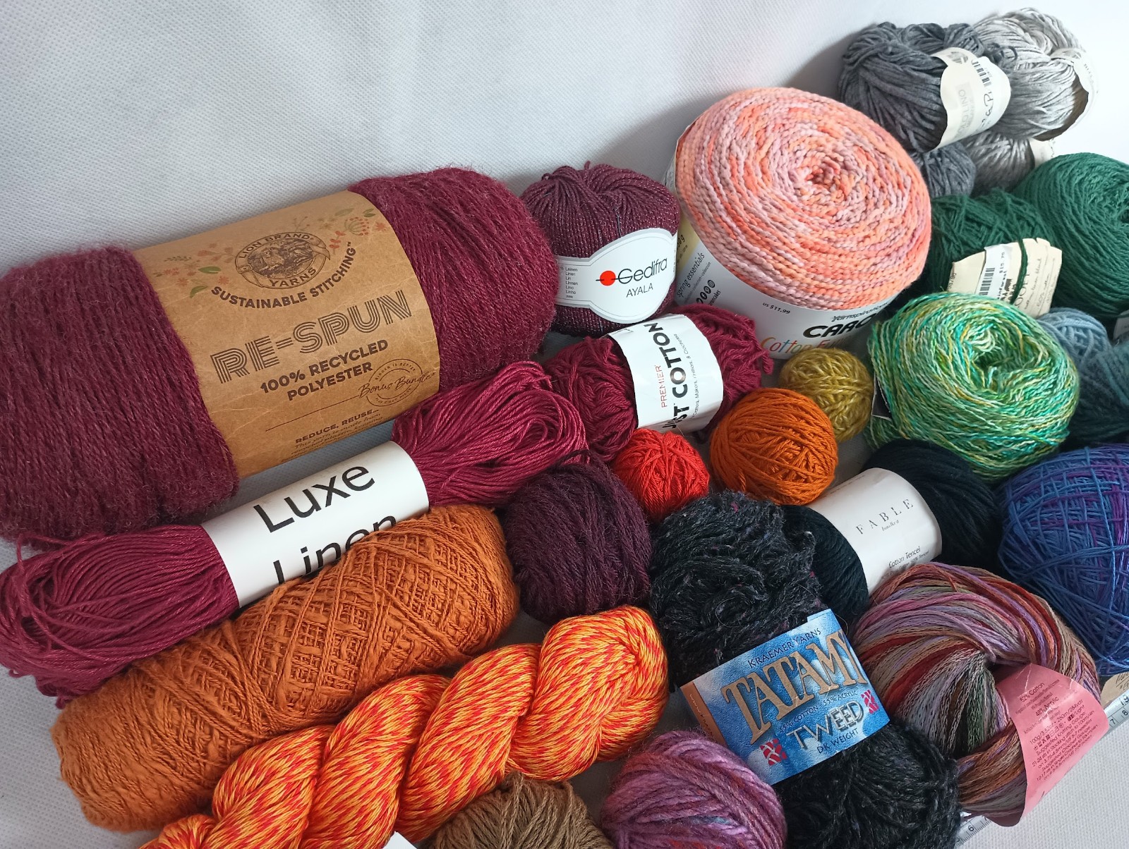 LOT of 27 yarns VEGAN rainbow (minimal acrylic) cotton linen Designer 4LB+15oz