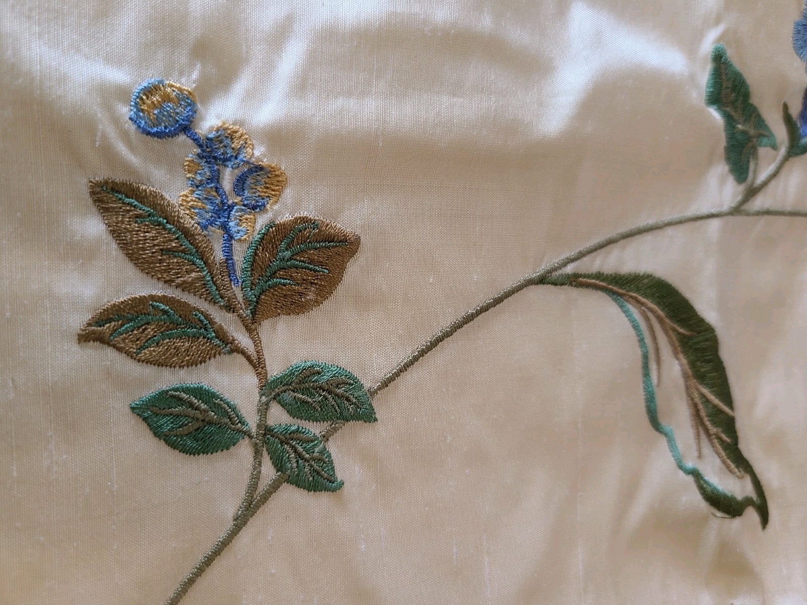 Designer Fabric Silk Samples Floral Butterfly Embroidered Cream Green Rose India