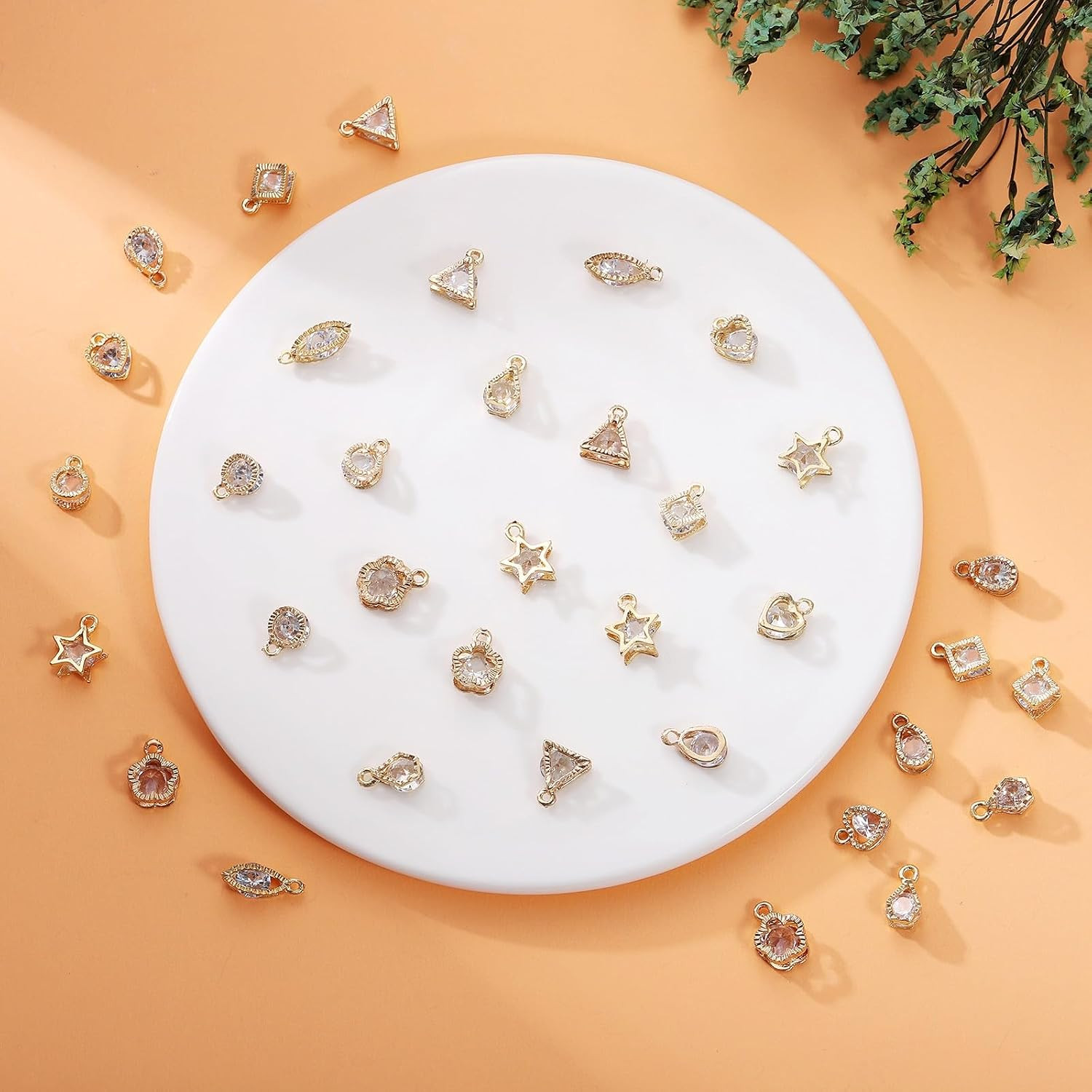 45Pcs Alloy Cubic Zirconia Charms Rhinestone Crystal Charms Pendants Star Heart