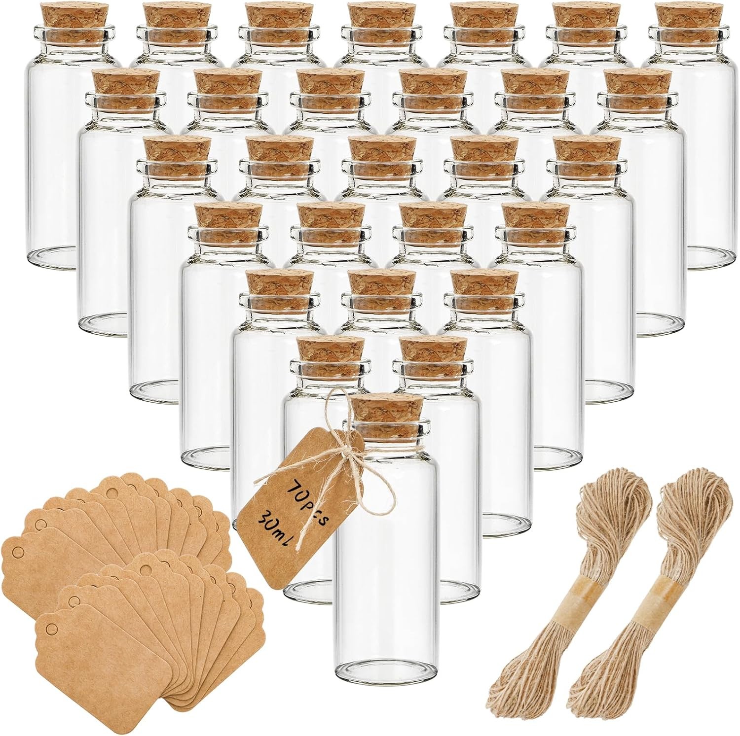 70 Pack 30ml Cork Stoppers Glass Bottles, Wishing Bottles with Personalized