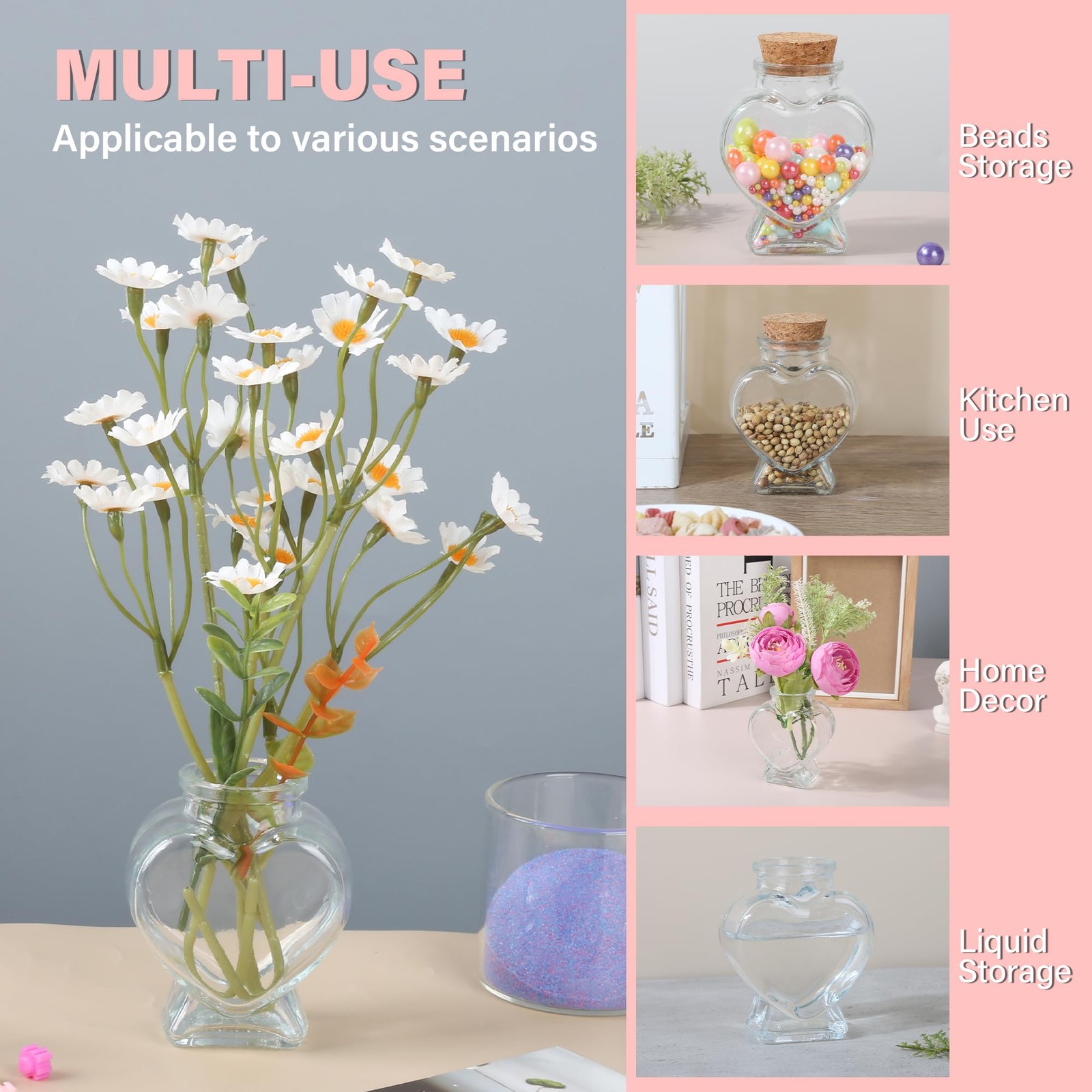 50ml 1Pcs Empty CLear Glass Heart-Shaped Bottles Decorative, Glass Bottle wit…