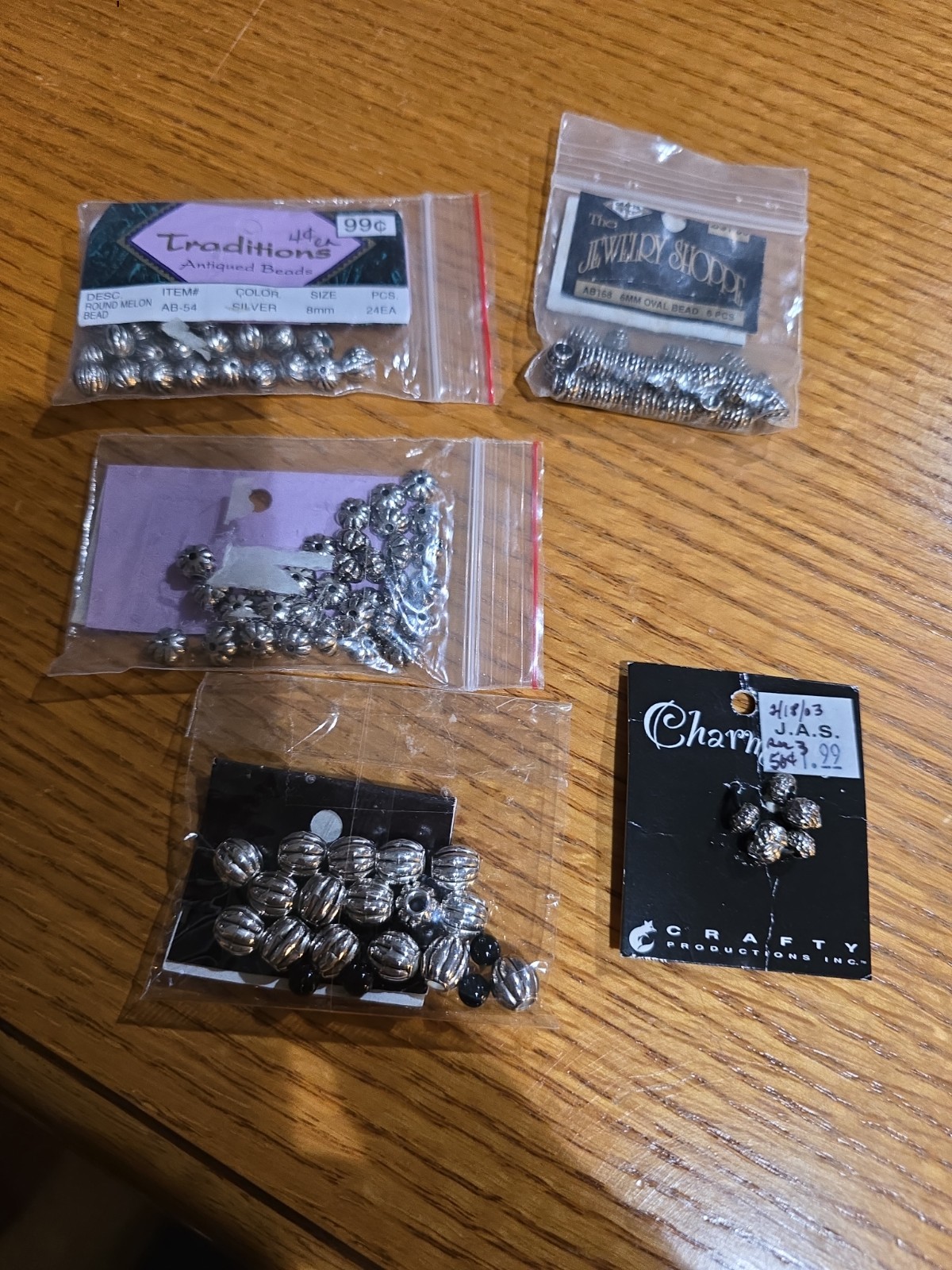 Mixed Metal Beads Lot – Silver Tone Melon Beads, Oval Beads, Spacers, Flower…