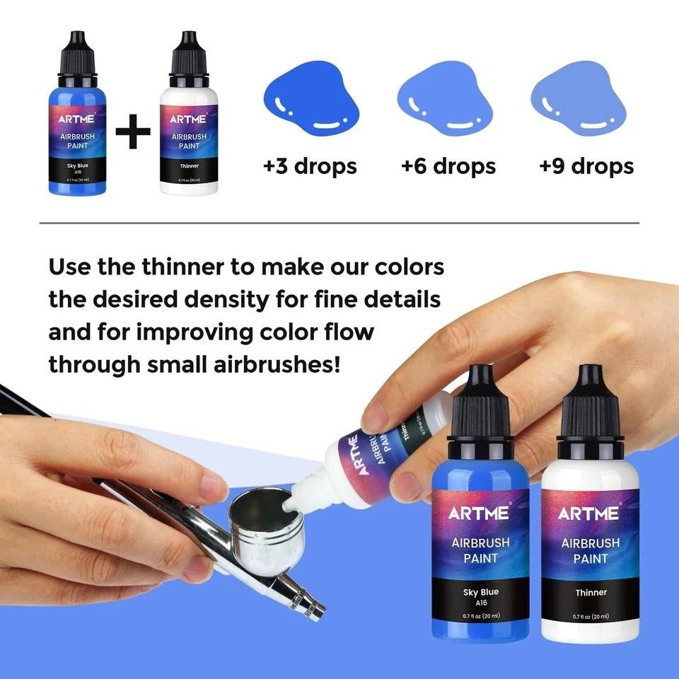42 Color Acrylic Airbrush Paint Set with Thinners – Opaque, Metallic, Neon