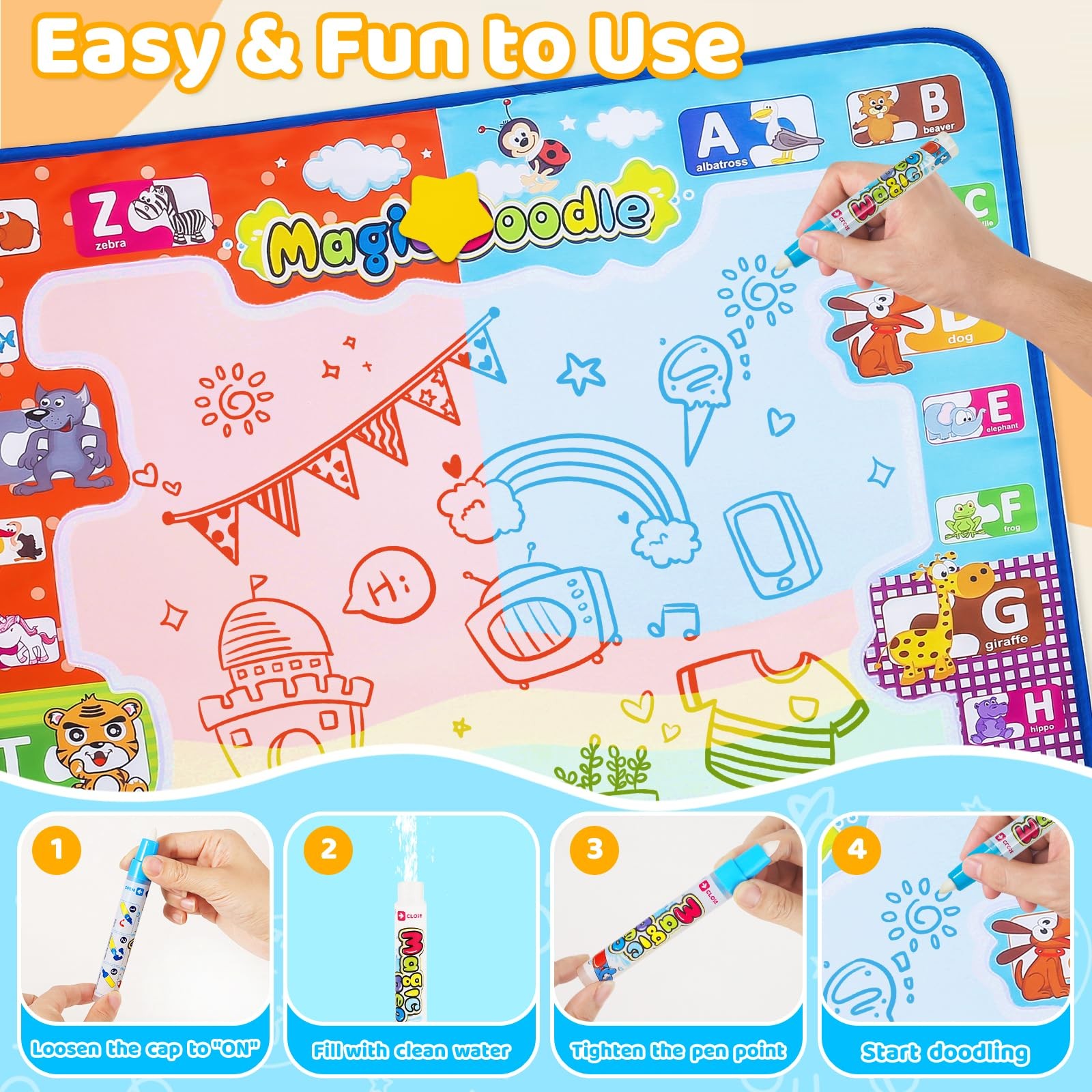 Kizzyea Toys For 2 3 4 5 6 Years Old Boys Girls Water Doodle Mat For Kids Large