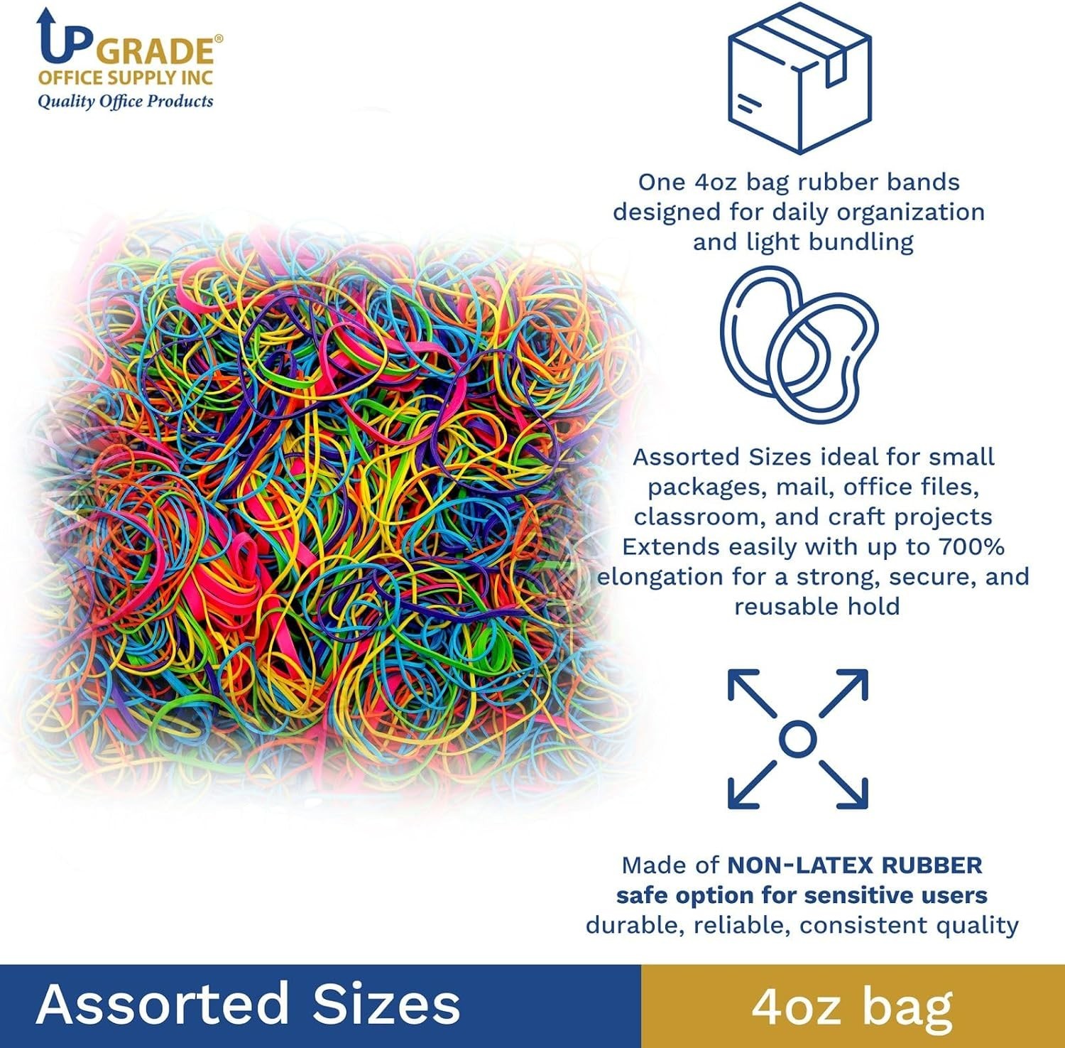 Upgrade Office Supply Rubber Bands, Assorted Sizes & Bright Colors, 1/4 lb Ba…