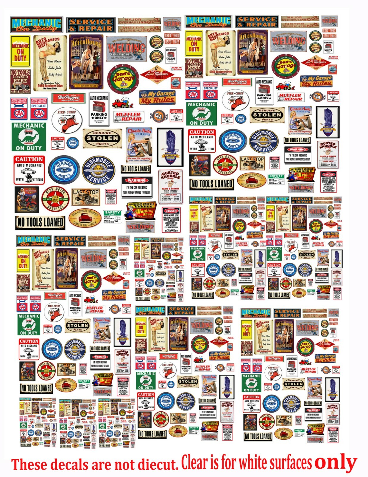 1:24 1:32 1:64 1:64 GARAGE MECHANIC SIGNS DECALS FOR DIECAST DISPLAY & DIORAMAS