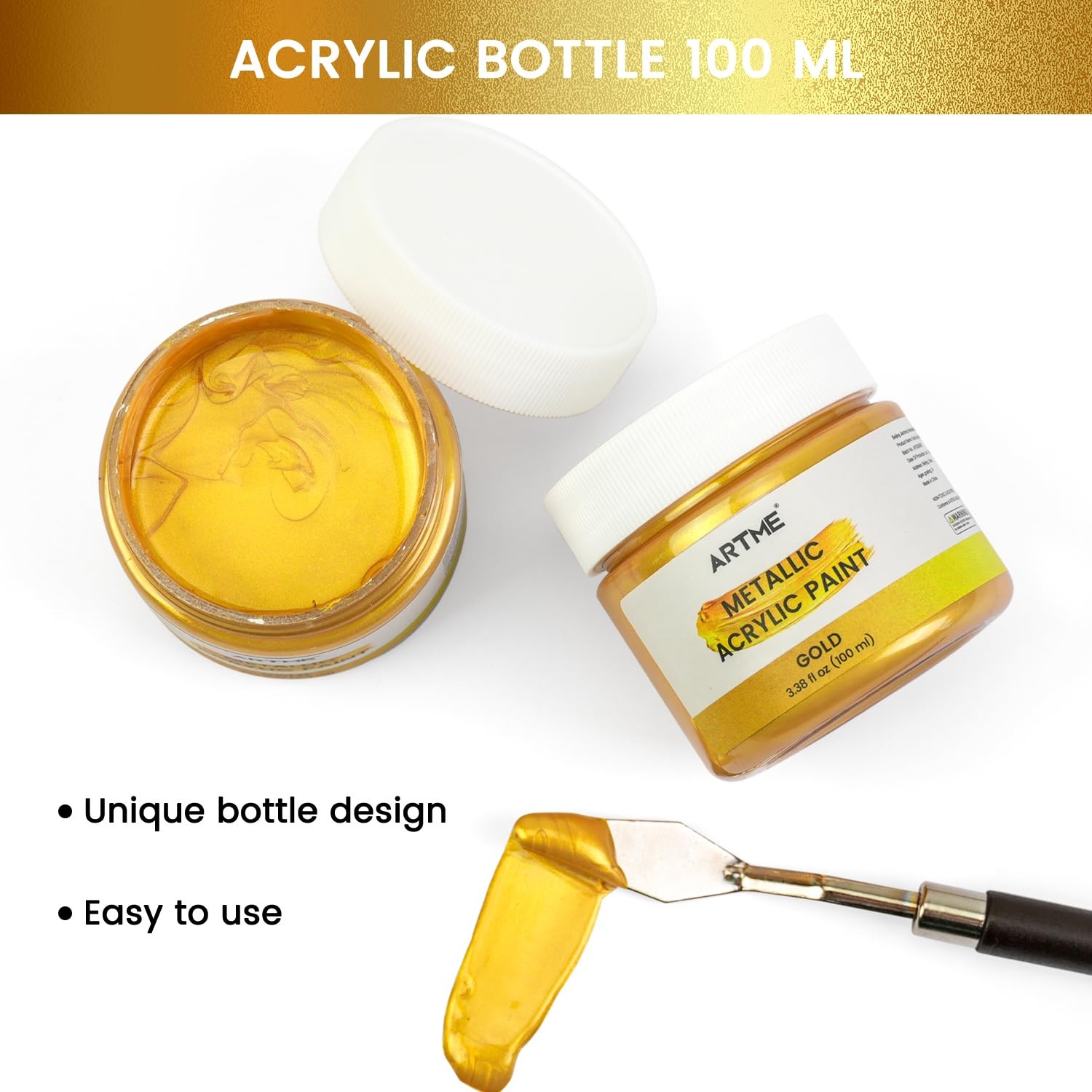 ARTME Acrylic Paint Metallic Gold, 100ml Gold 3.38 Fl Oz (Pack of 1),