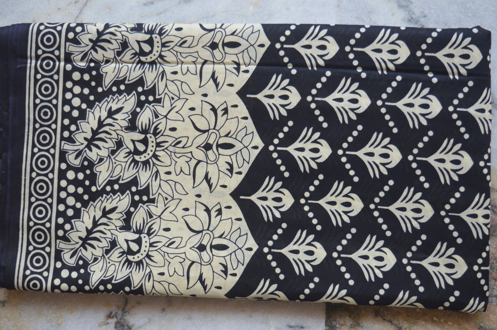 Black & Beige Hand Print Fabric 100% Cotton 15 Yard NO DUTY CHARGES 100%✅ZK-369