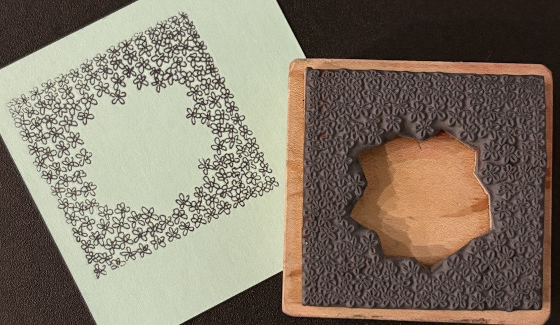 Magenta Tiny Floral Print Frame Rubber Stamp