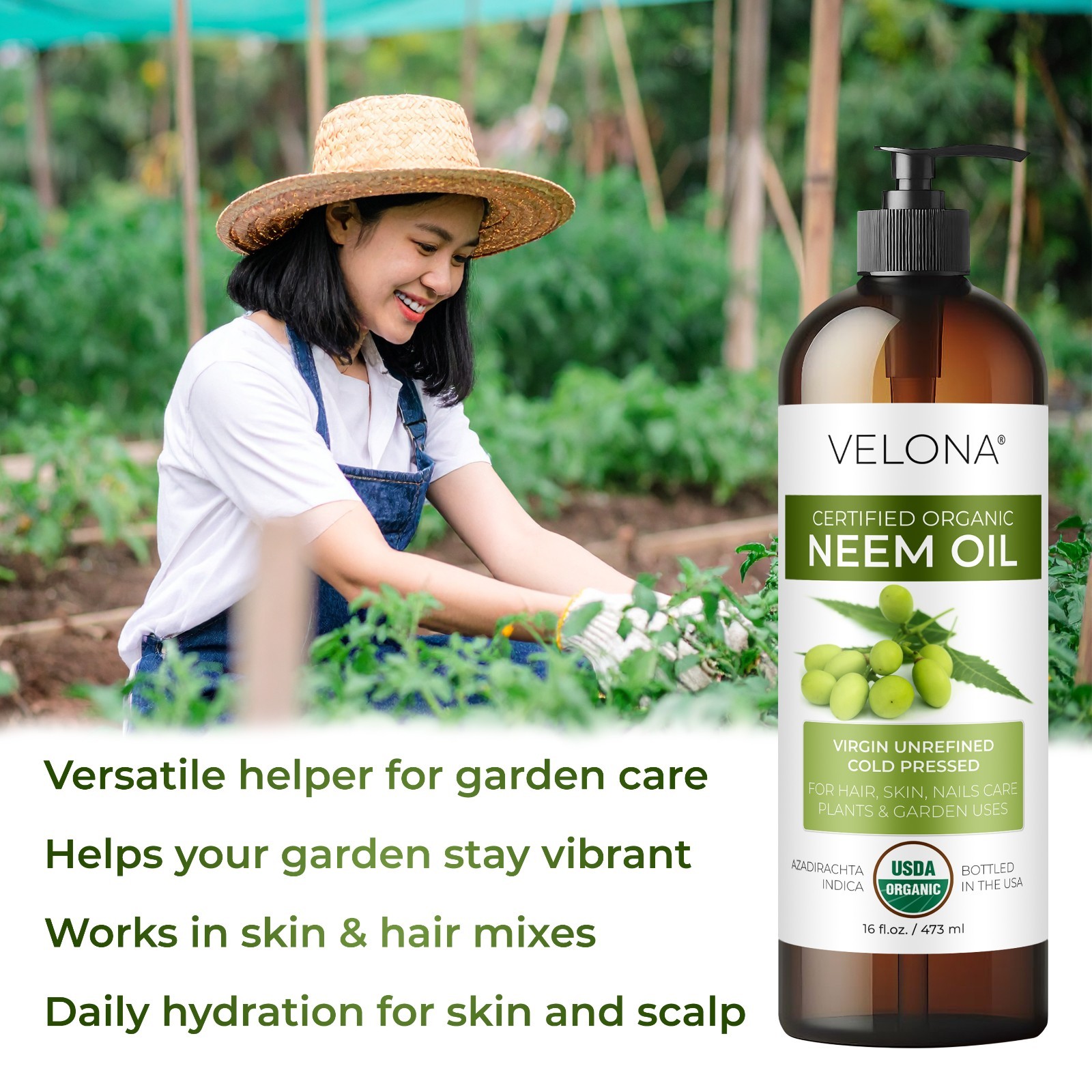 Velona Neem Oil USDA Certified Organic – 64 oz Virgin, Unrefined, Cold Pressed