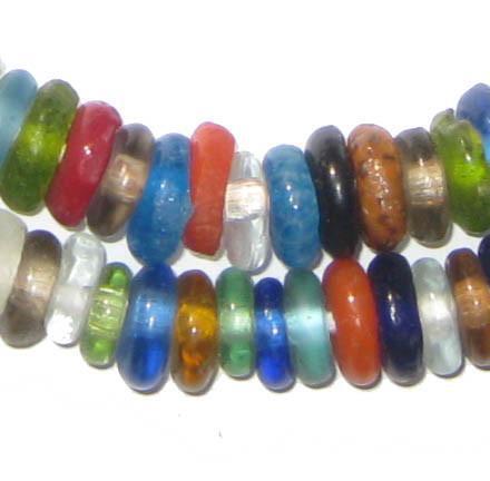 Mixed Rondelle Recycled Glass Beads 11mm Ghana African Sea Glass Multicolor Disk