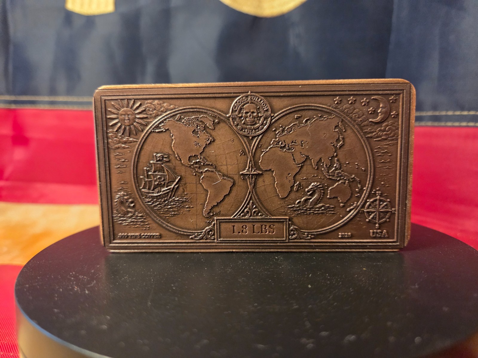 Hand Poured .999 Fine Copper Bullion Bar Art – 1.8 Lbs – *Cross Bones Bullion*