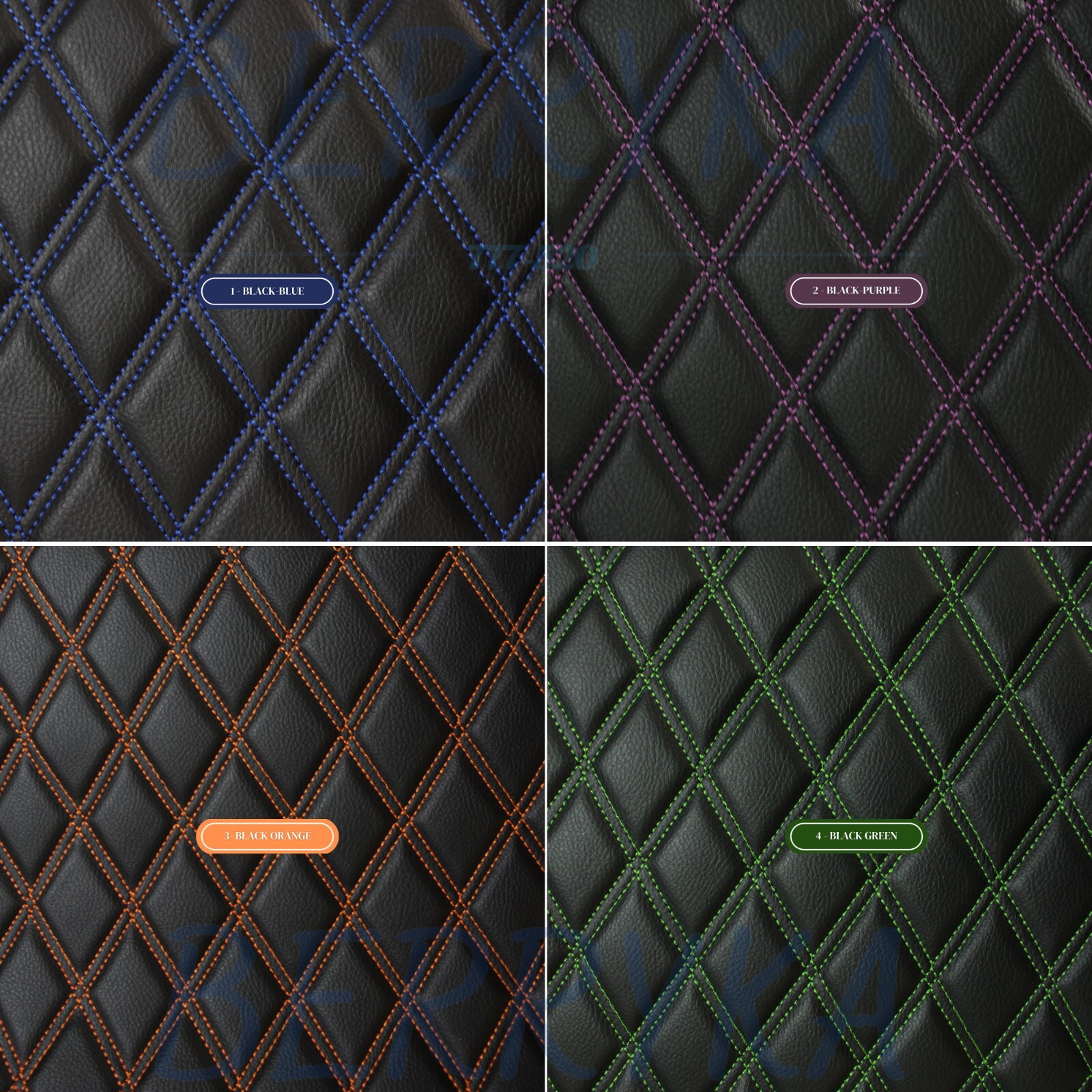 Double Quilted Vinyl Faux Leather Car Upholstery Fabric | 2″x3″ – 5x8cm 55″ SBY