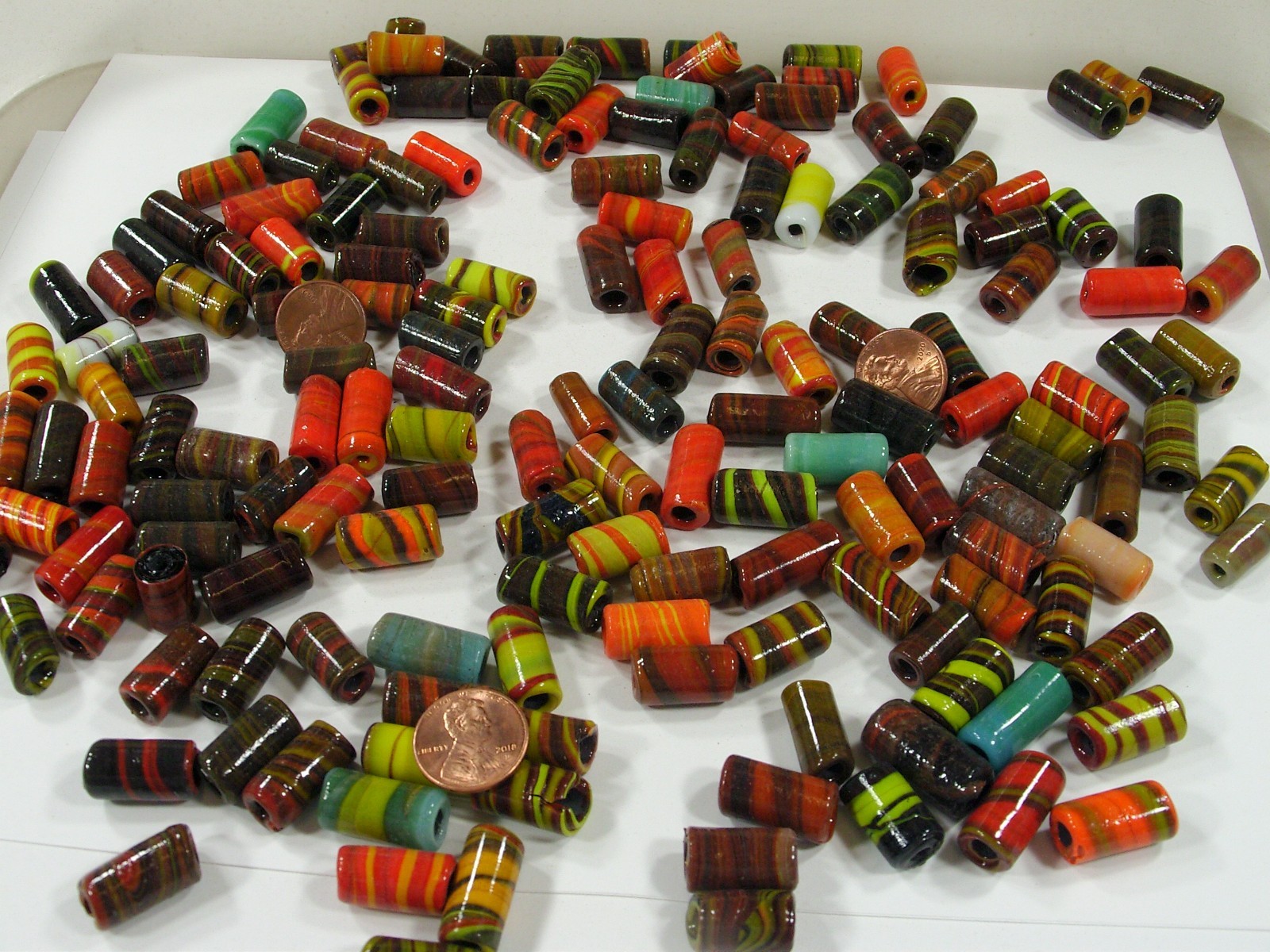 2 Pounds Multicolor India Handmade Assorted Sizes Tube Glass Beads Lot (PJM-8)⭐