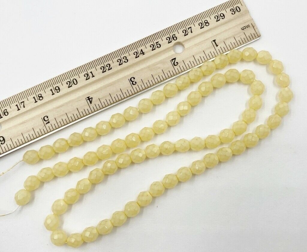 72 Vintage Czech Yellow Opal Glass Faceted 8mm Fire Polished Round Beads T414